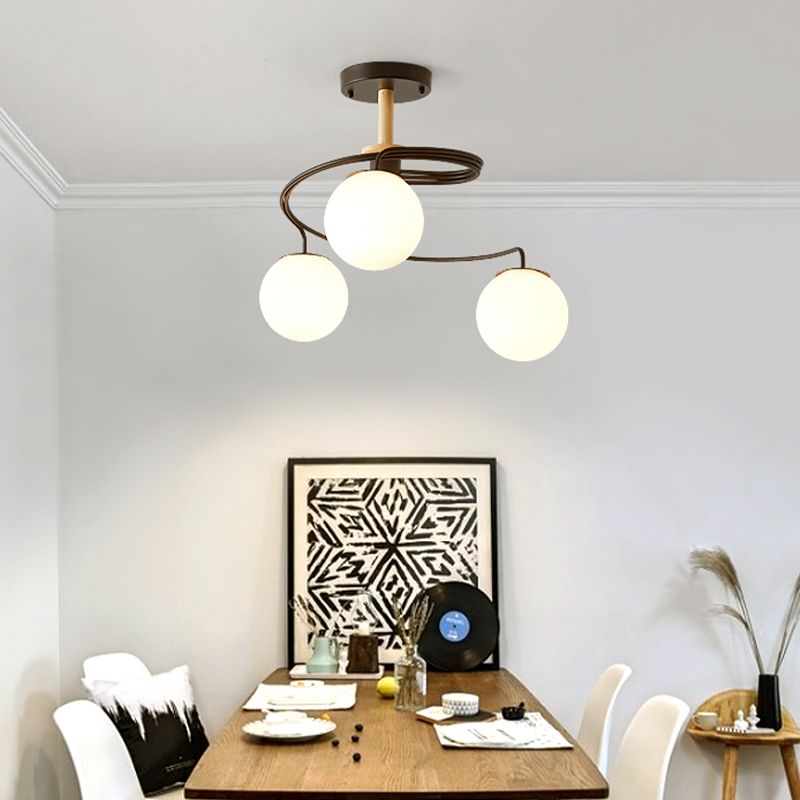 Luz de techo espiral retro de lámpara de vidrio blanco de vidrio semi de montura de montaje para sala de estar