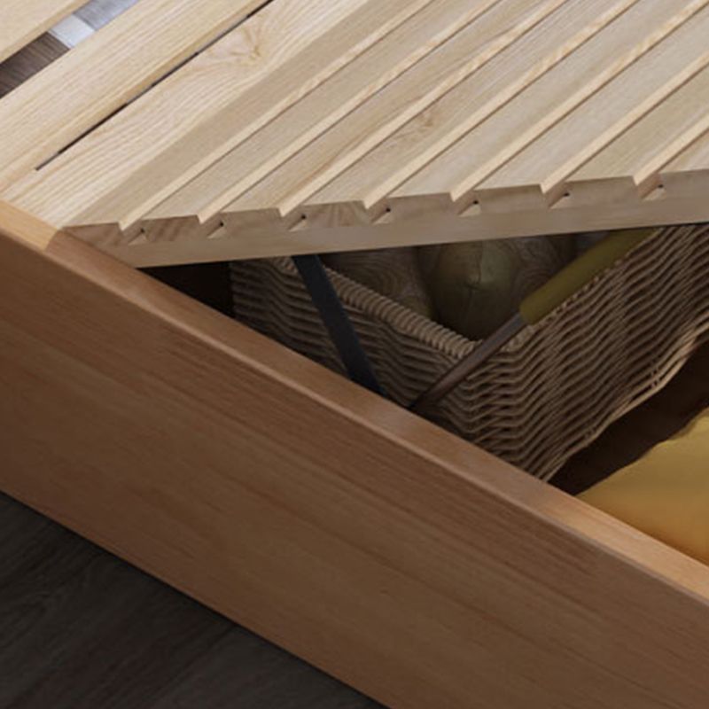 Storage Solid Wood Panel Bed Rubberwood Standard Bed with Headboard