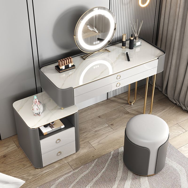 4 Storage Drawers Dressing Table, 30" Tall Vanity Set in Grey