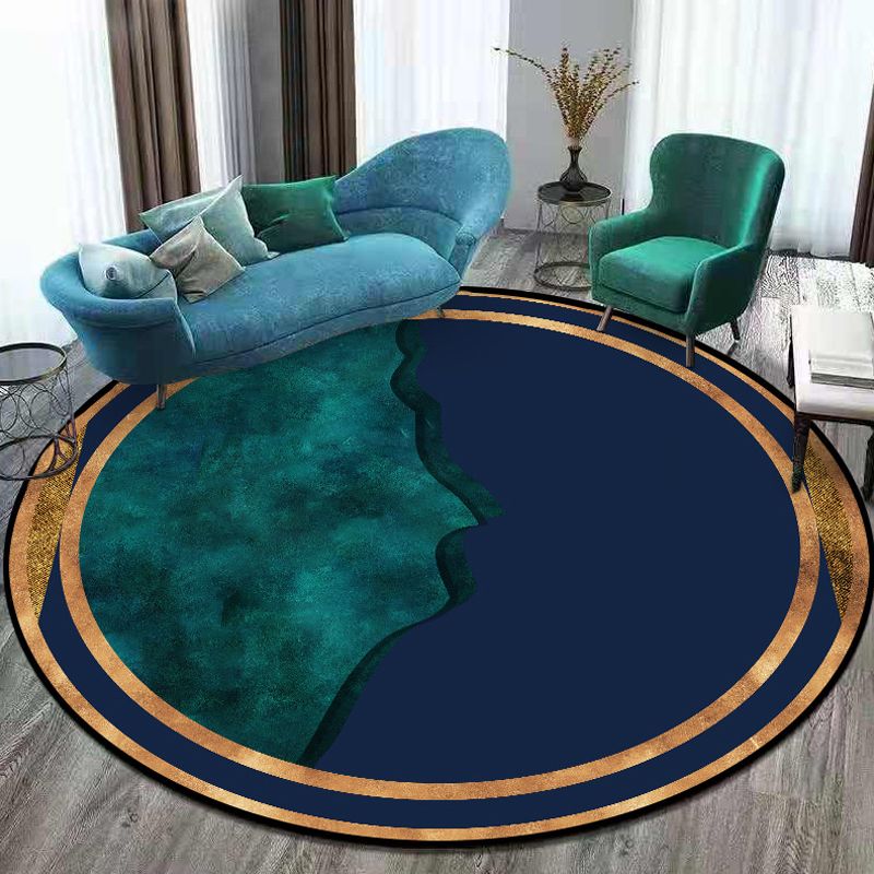 Fancy Abstract Rug Blue Modern Rug Polyester Pet Friendly Washable Non-Slip Area Rug for Decoration