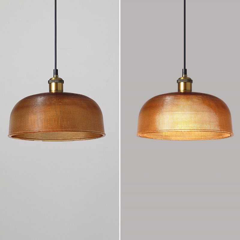 1-Light Drop Lamp Vintage Brass Glass Shaded Restaurant Suspension Pendant Light