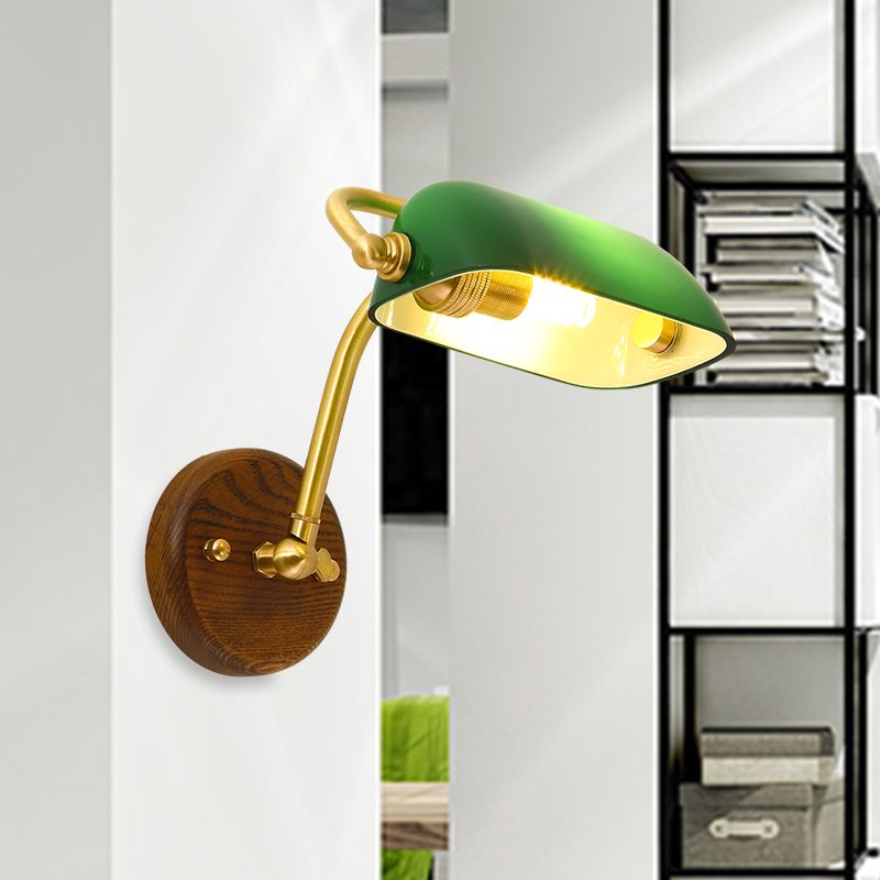 Glossy Glass Rectangle Wall Lighting Fixture Vintage Single Bulb Living Room Sconce Lamp in Green/Light Green