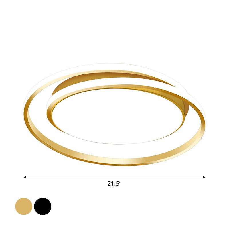 Éclairage de plafond moderniste en acrylique à LED circulaire noir/or en lumière chaude/blanche, largeur de 18"/21,5"