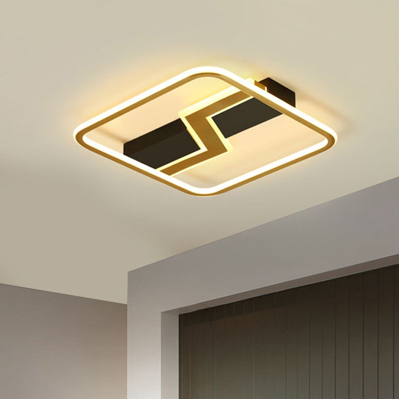Square Flush Mount Lamp Simple Metal 16.5"/20.5" W LED Bedroom Ceiling Light in Gold with Lightning Design