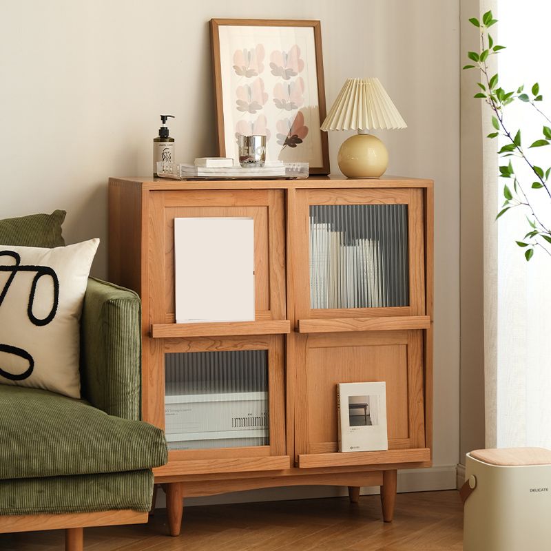 Mid-Century Modern Natural Cabinet with 4 Doors in Pine Wood