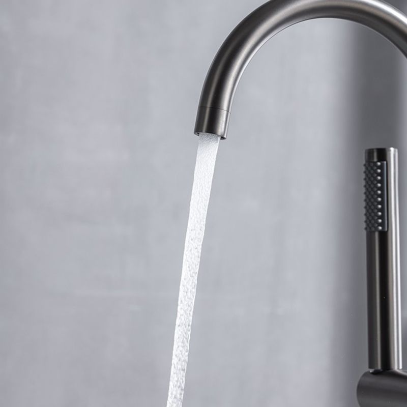 Modern Floor Mounted Metal Freestanding Tub Filler Swivel High Arc Freestanding Faucet