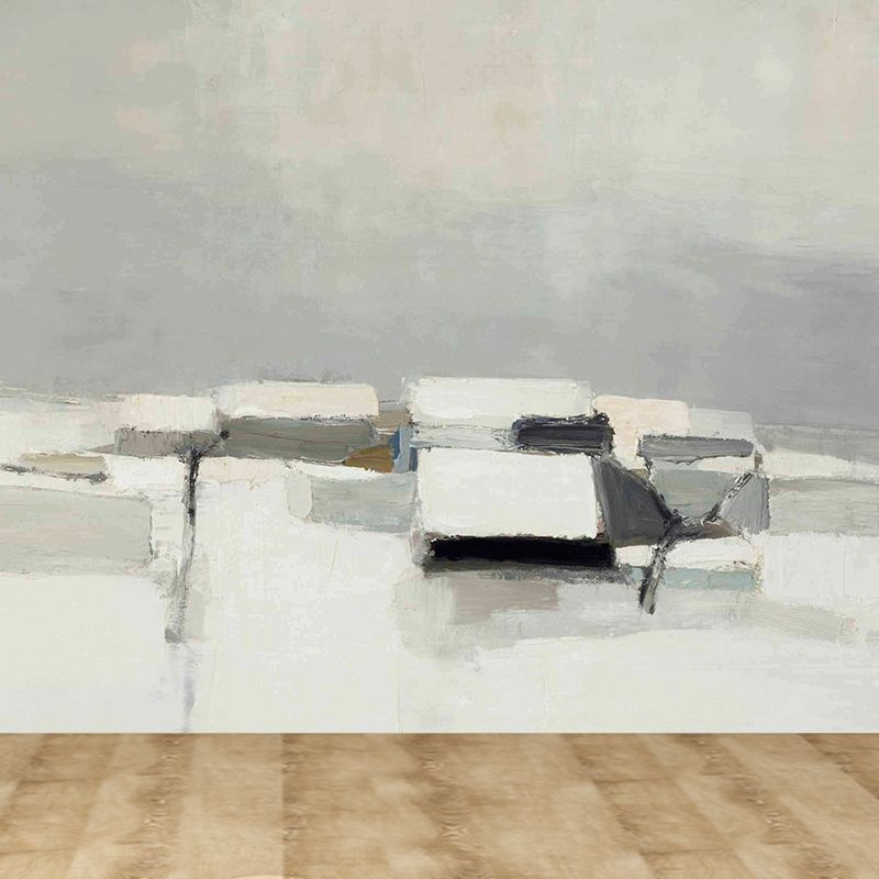 Contemporary Art Thatched Cottage Mural Non-Woven Stainproof Gray Wall Covering for Playroom