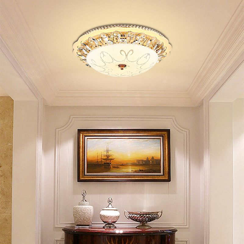 Witte Glazen Ketel Plafond Lamp Moderne Led Flush Mount Light Armatuur met K9 Crystal Accent, 12 "/16" /19.5 " Wide