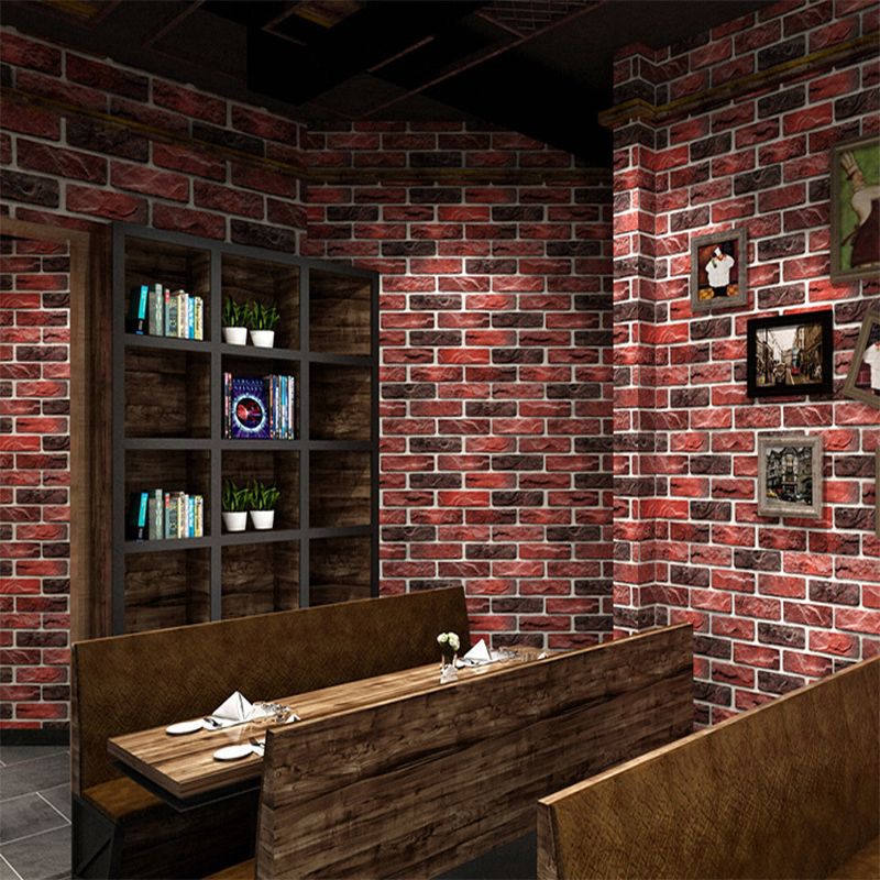 Faux Brick Wallpaper Roll for Bar Decoration 3D Effect Wall Art in Dark Color, Stain-Resistant