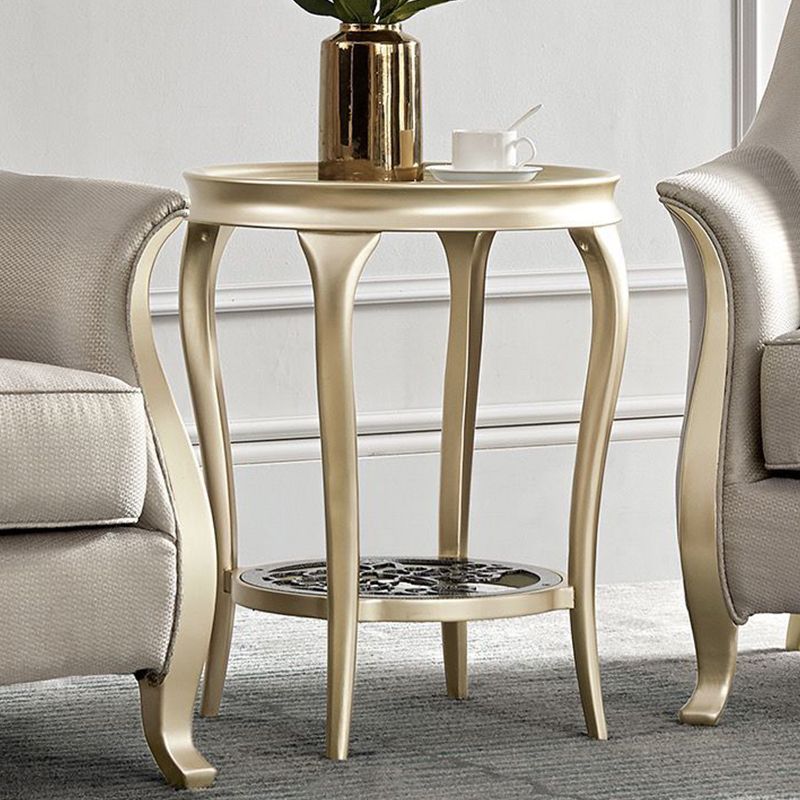 25.6" Tall Round Glass Top Side Table Wood 4 Legs End Table with Shelf