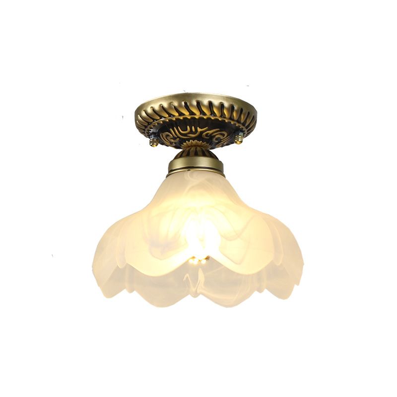 Small Foyer Ceiling Light Vintage Frosted Glass Single-Bulb Flush Mount Lamp