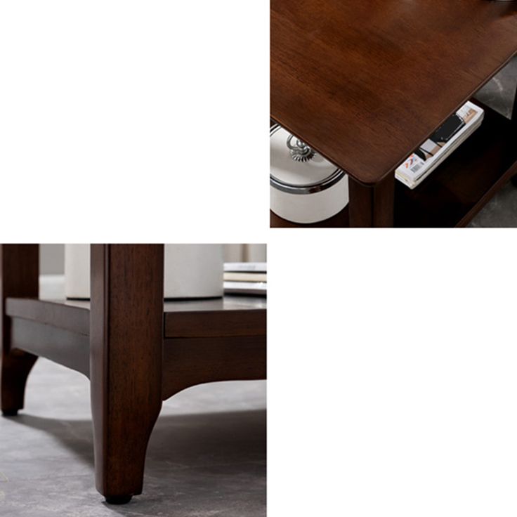 Modernistic Solid Wood 4 Legs Square Double Tier Accent Side Table