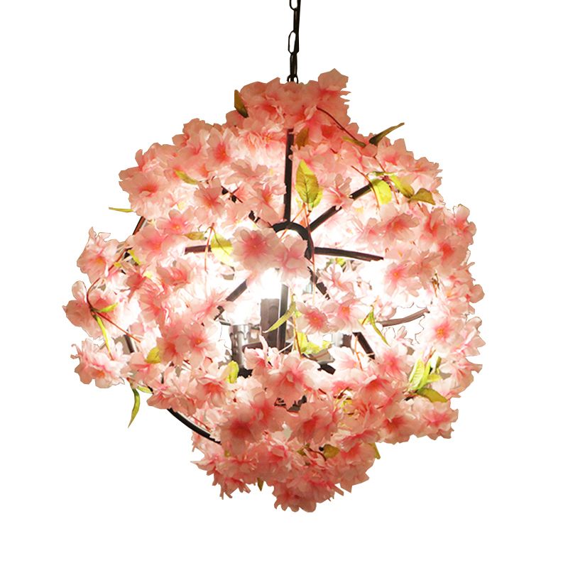 Pink Cherry Blossom Chandelier Farmhouse Metal Dining Room Suspension Light Fixture