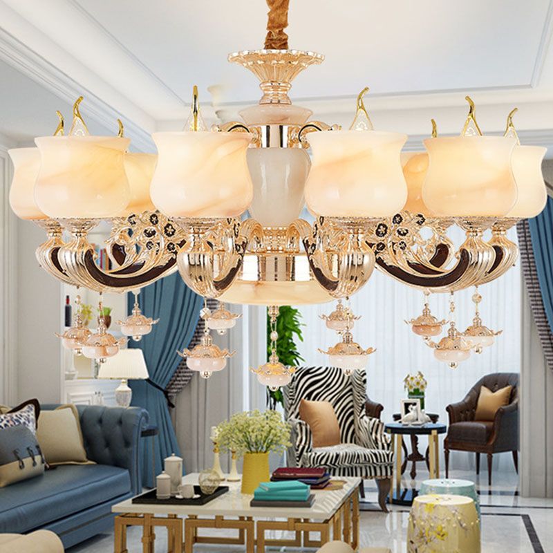 Jade Gold Hanging Lamp Kit Bud Traditional Chandelier Light Fixture with Crystal Accent