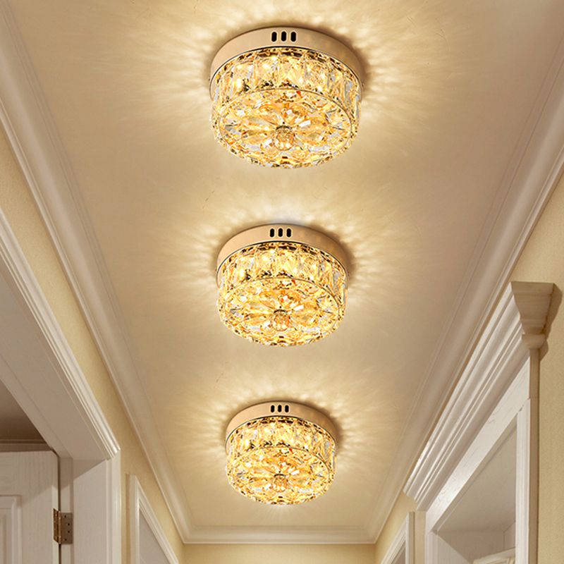 Rose Gold Mini LED Flush Deckenleuchte Einfachheit abgeschrägte Kristall Runde Flush Mount Lampe, 8"/10" Breite