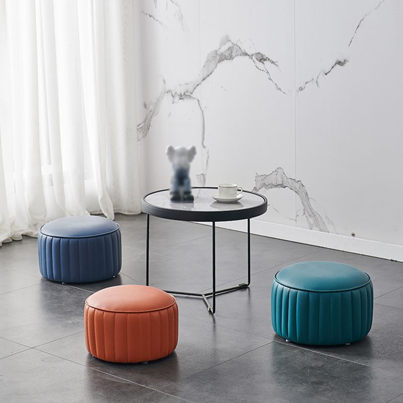 Modern Faux Leather Ottoman Solid Color Round Pouf Ottoman for Living Room