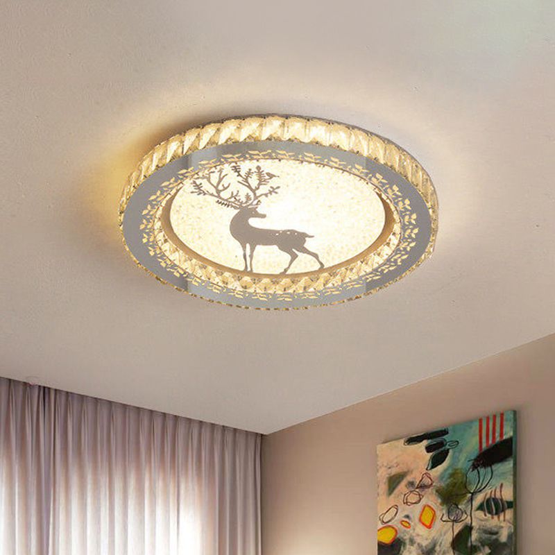 Semplicità Etched Deer / Flower Flushmount Light LED Rettangolare - Cut Crystal Massimale Montaggio in Nickel con Circular Design