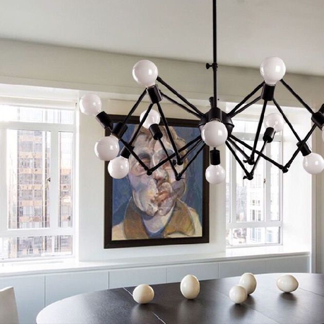 Lámpara de lámpara de araña expuesta industrial lámpara de metal lámpara en negro