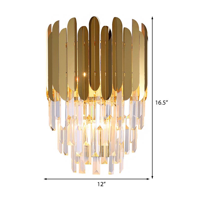 Layered Wall Light Fixture Modernist Metal 1 Light Brass Wall Lamp with Clear Crystal Block for Bedside
