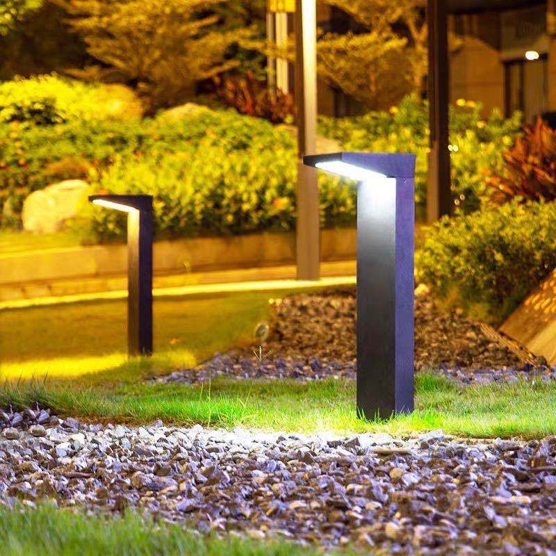 L-Shaped Metallic LED Ground Lighting Artistic Black Solar Stake Light for Pathway