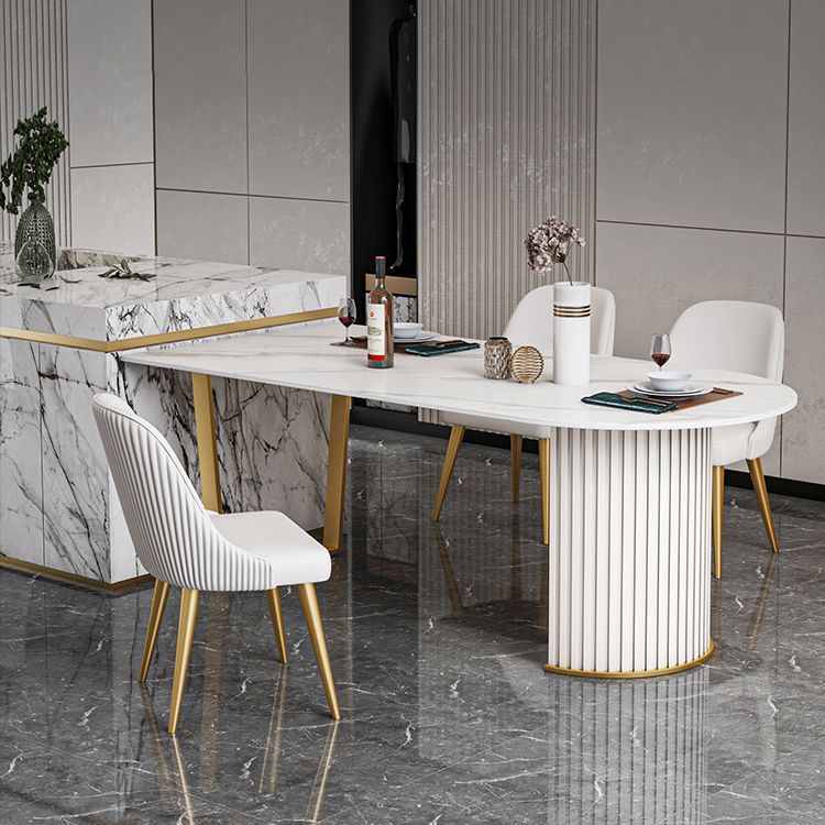 Luxury Sintered Stone Kitchen Table Free Form Double Base Table