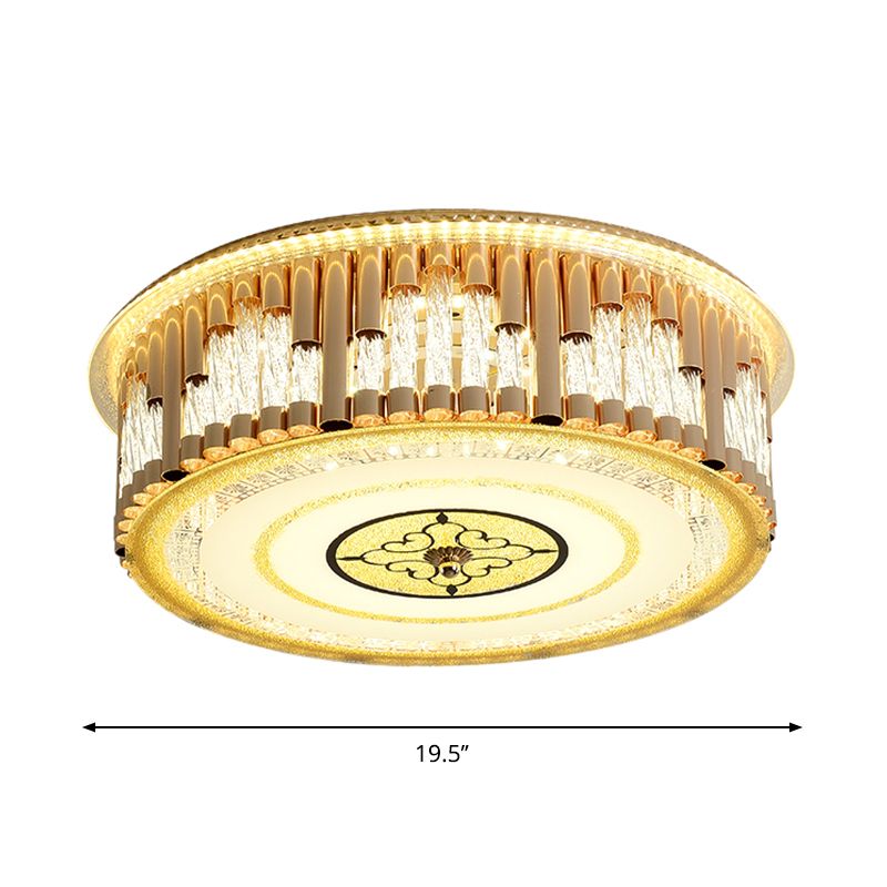 Drum Bedchamber Light Fixture Contemporary Clear Crystal Stripes LED Gold Flush Mount Lighting