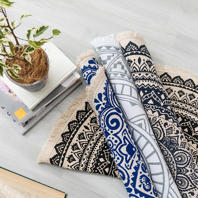 Multi Colored Bedroom Rug Relaxing Geometric Printed Area Carpet Jute Easy Care Pet Friendly Indoor Rug