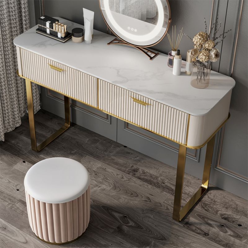 Contemporary White Vanity with Stool 17.72" D Vanity Set with 2 Drawers