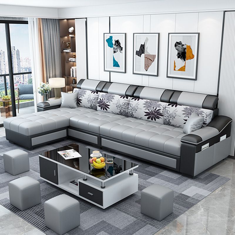 106.3"D x 57"W x 35.43"H Sloped Arm Sectionals, Modern High Back Sofa with Slipcovered
