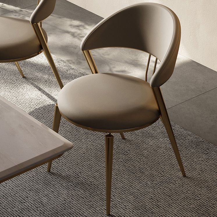 Glam Style Open Back Faux Leather Metal Base Dining Side Chair