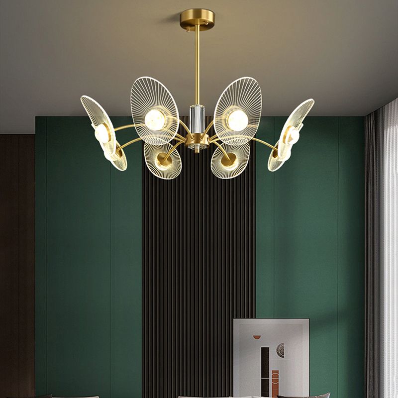 Minimalist Shaded Pendant Chandelier Metal Dinning Room LED Suspension Light in Gold