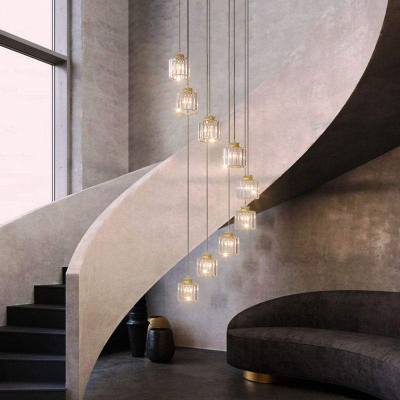 Trap Meerdere lamp hanger Minimalistisch plafondlicht met cilindrische kristalschaduw