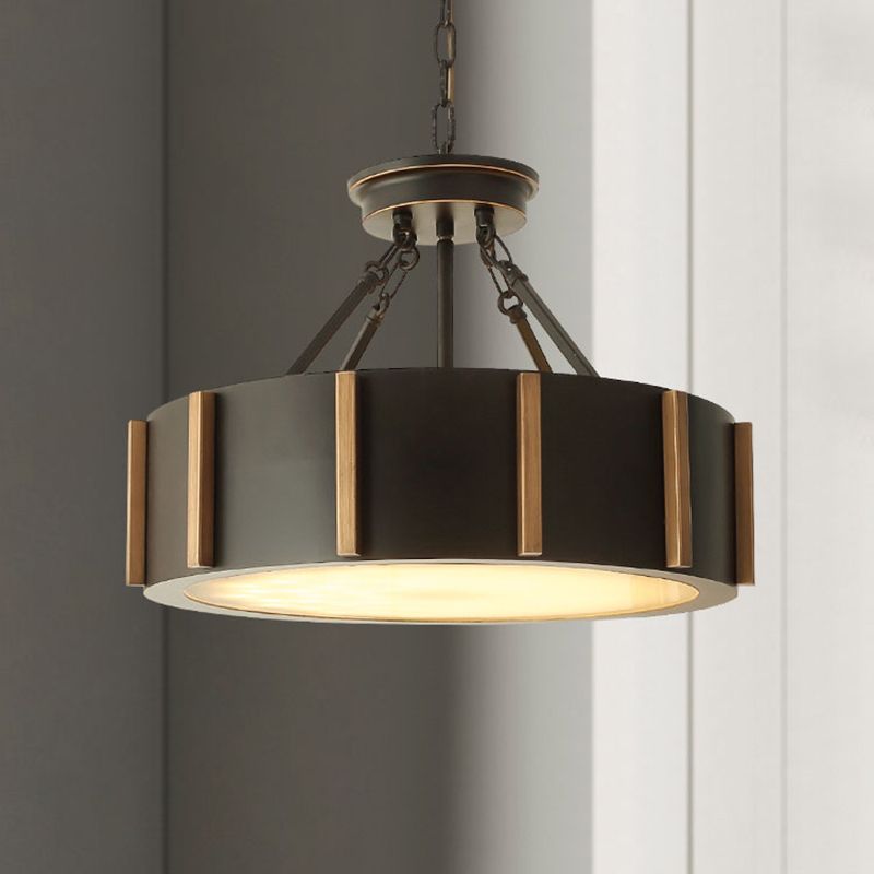 Iron Gear Drop Pendant 14"/18" Dia Traditional LED Black Hanging Ceiling Lamp, Warm Light