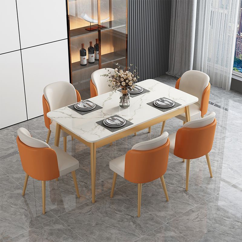 Modern Style Sintered Stone Standard Dining Set White Kitchen Dining Set with 4 Legs Base