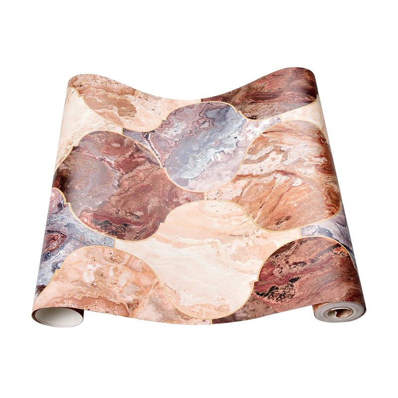 Marble Effect Wall Decor for Living Room Lantern Wallpaper in Red, Stain-Resistant