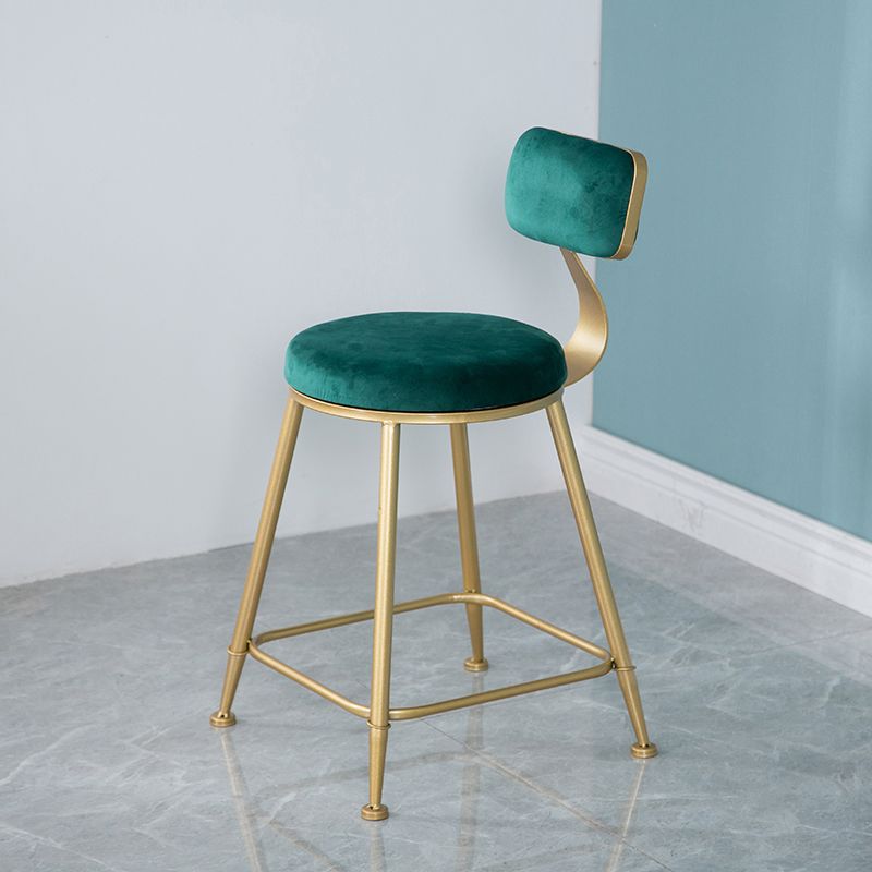 Nordic Backrest Armless Counter Stool Iron Kitchen Bar Stool with Velvet Cushion and Pedal