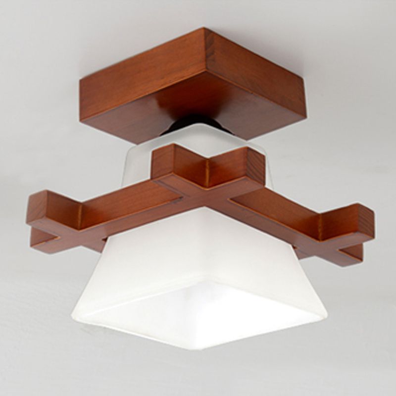 Lámpara empotrada geométrica moderna de madera, 1 luz, montaje empotrado en marrón