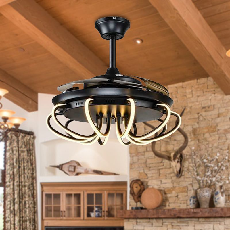 Swirl Acryl Hangende ventilatorverlichting Traditionele woonkamer 42 "W LED Semi Flushmount in zwart met 3 messen, afstandsbediening/frequentieconversie en afstandsbediening