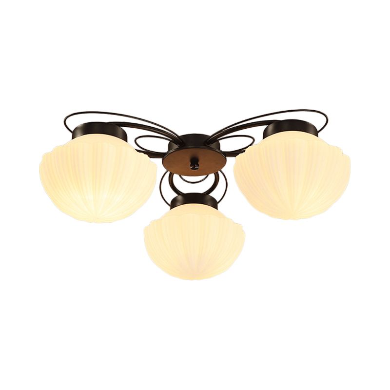 Schwarz 3/4/6 Lichter Deckenbeleuchtung klassische weiße Glasschüssel halb Flush Licht für Korridor
