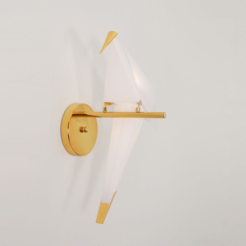 Origami Bird LED Wall Light Fixture Designer Acrylic Bedroom Sconce Lighting in Gold, Warm/White Light