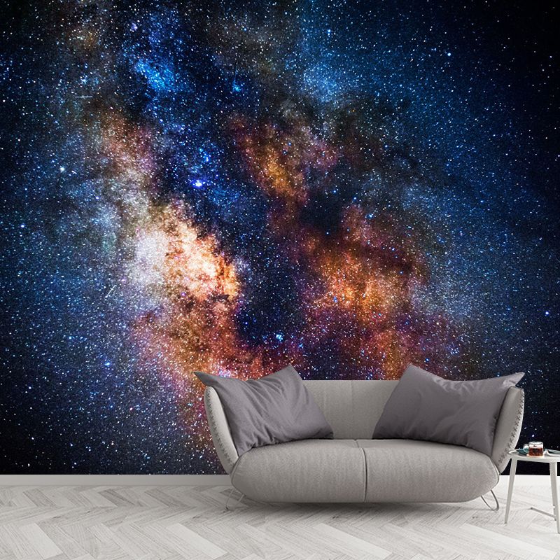 Waterproof Flaring Nebula Mural Wallpaper Personalized Size Nordic Wall Decor for Accent Wall in Orange and Blue
