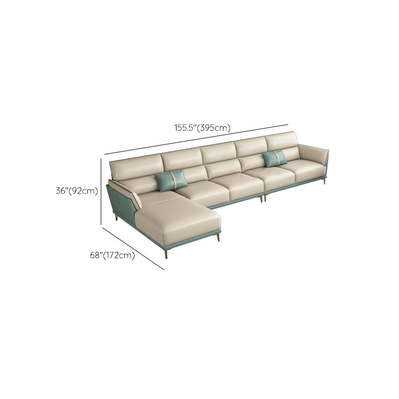 Genuine Leather Sectional Sofa 36.22" High Green Sofa for Living Room