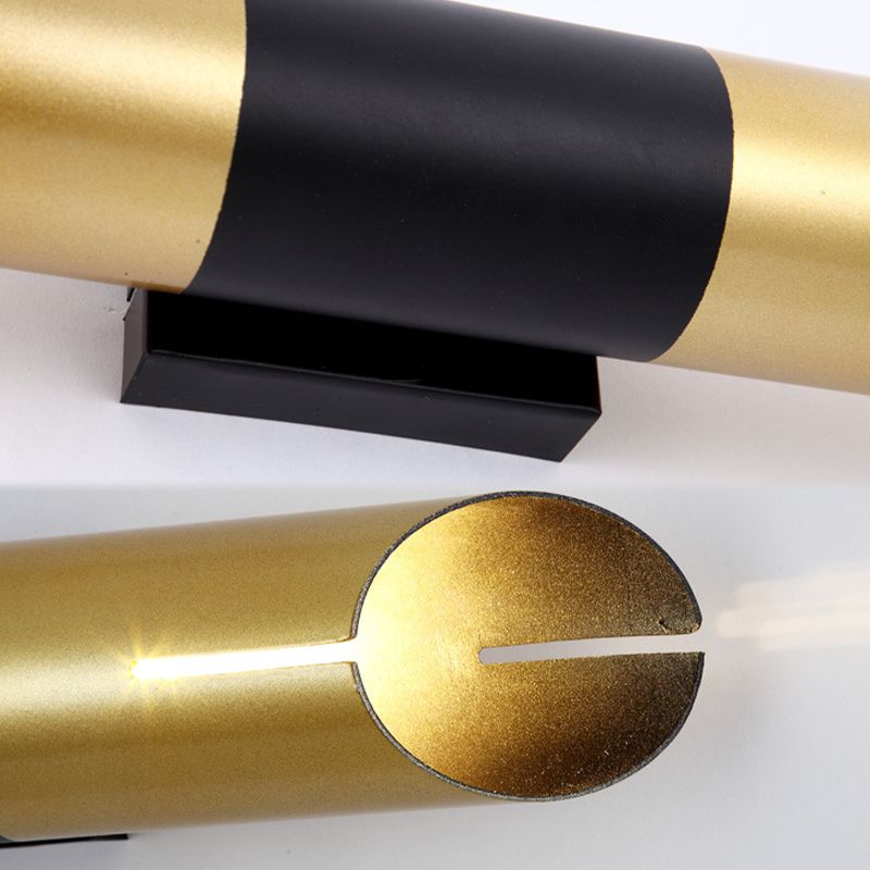 Lampada da parete a forma di tubo Metal postmoderno 1 lampadina nera e dorata Pronzo della parete