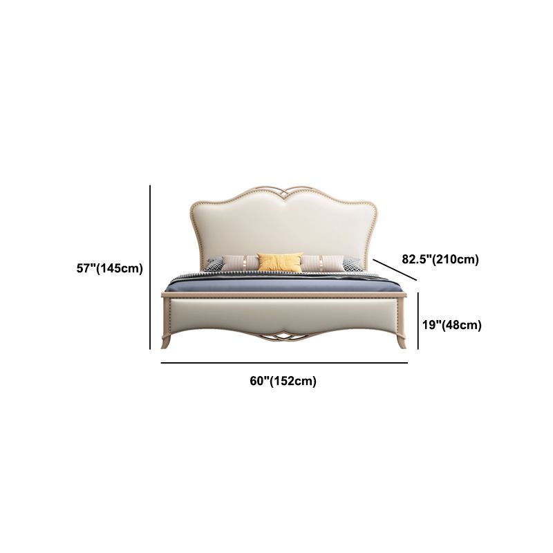 Contemporary 57" Tall Panel Bed with Upholstered Headboard, Solid Wood Bed