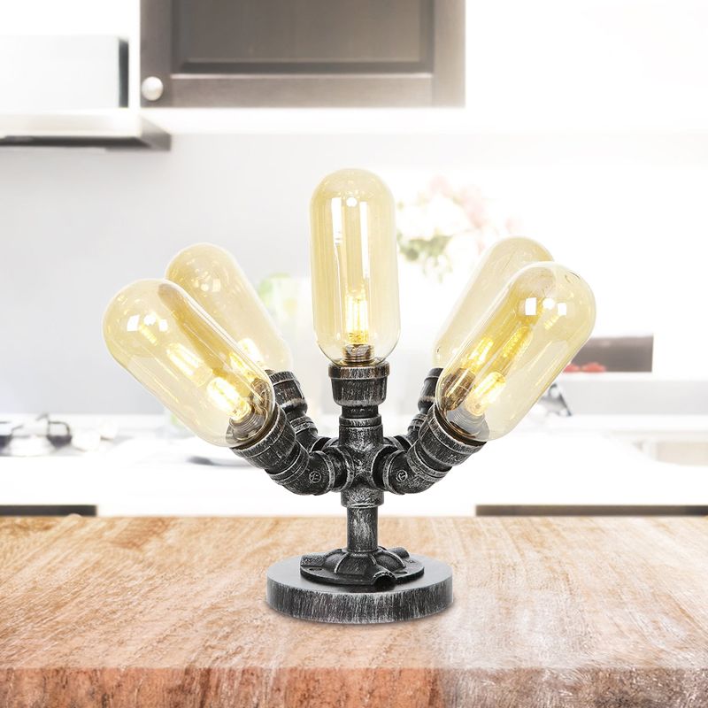 1/4/5-Bulb-Kapsel Schatten Tisch Liging Industrial Clear/Bernstein Glas Nachtlampe für Schlafzimmer