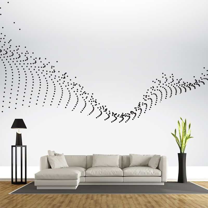 Minimalist Dotted Backbone Pattern Mural for Bedroom Custom Wall Art in Black-White