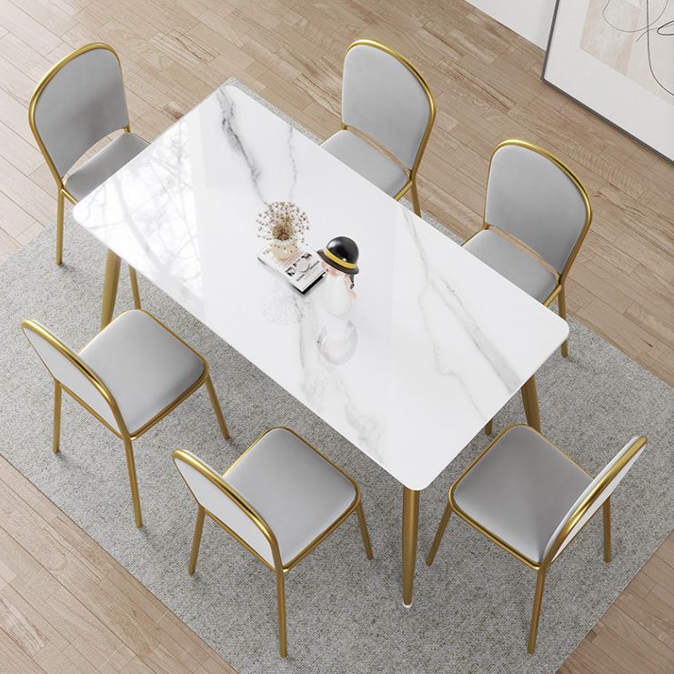 Minimalist Sintered Stone White Dining Set Rectangle Shape Standard Dining Set for Kitchen