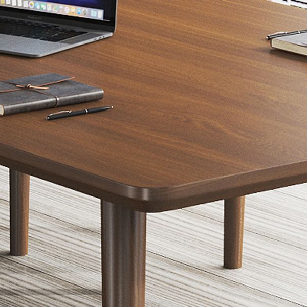 Rectangle Solid Pinewood Brown Tone Dining Table Simplicity 4 Legs Table for Dining Room