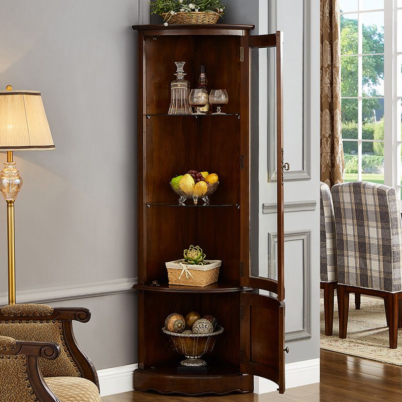 Industrial Triangle Accent Cabinet Solid Wood Storage Cabinet with Glass Doors
