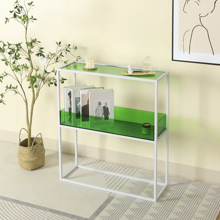 Open Scandinavian Etagere Bookshelf with White Iron Frame Acrylic Shelf